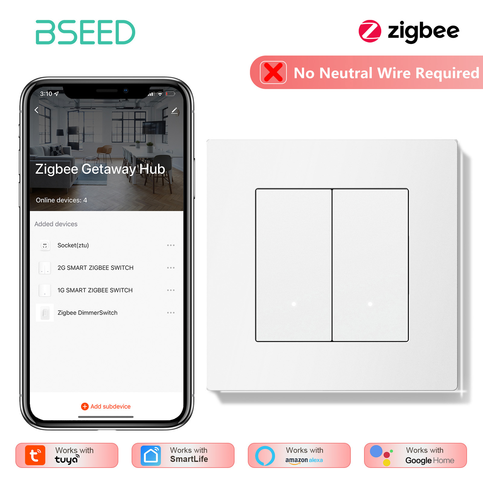 مفتاح إضاءة ذكي BSEED بـ 1/2/3 - مراجعة Tuya 4 Channel وسعره