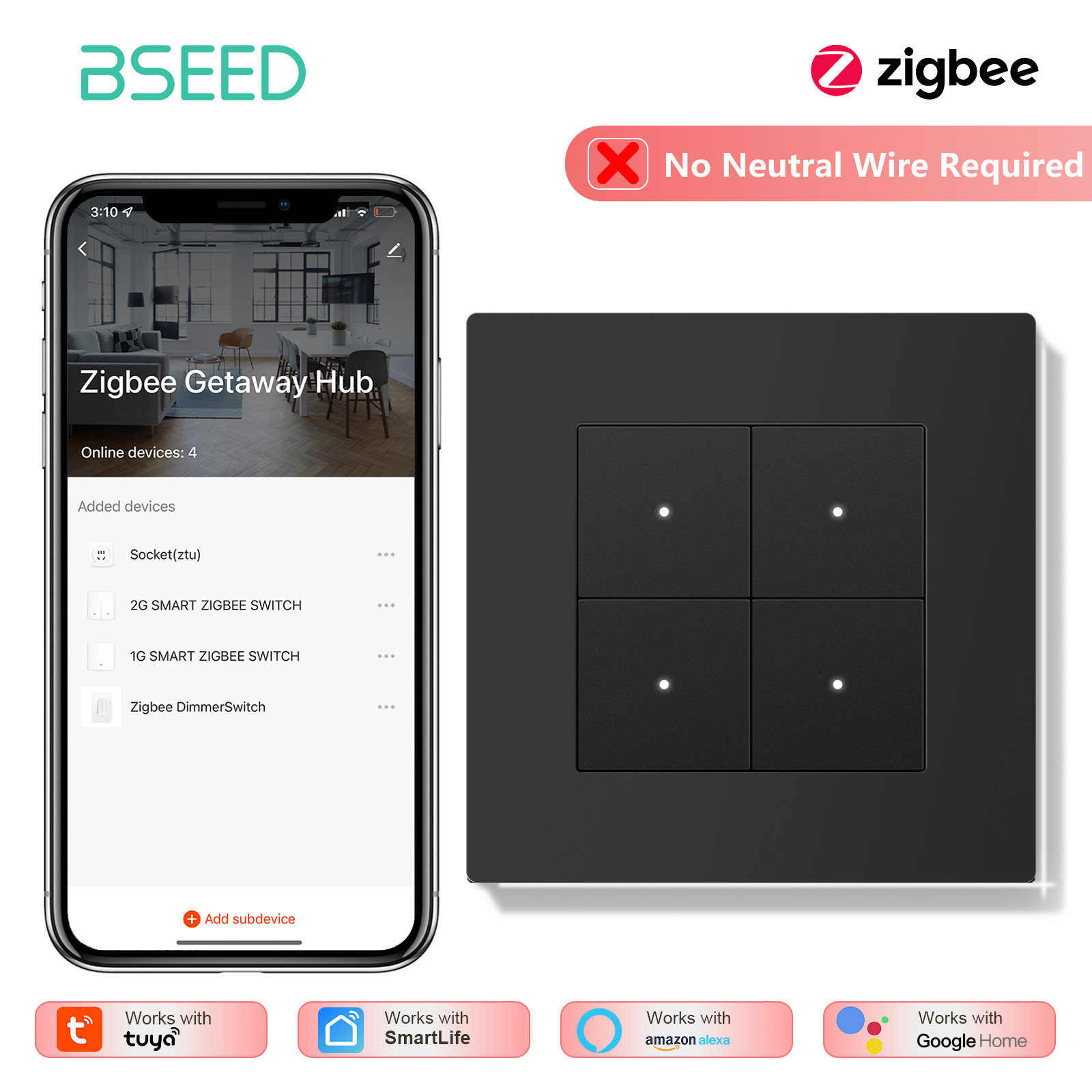 مفتاح إضاءة ذكي BSEED بـ 1/2/3 - مراجعة Tuya 4 Channel وسعره